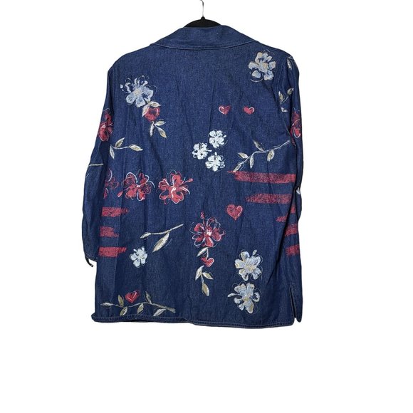 Koret City Blues Womens Floral Beaded Denim Button-Down Shirt Size Small Cottage - Picture 2 of 9